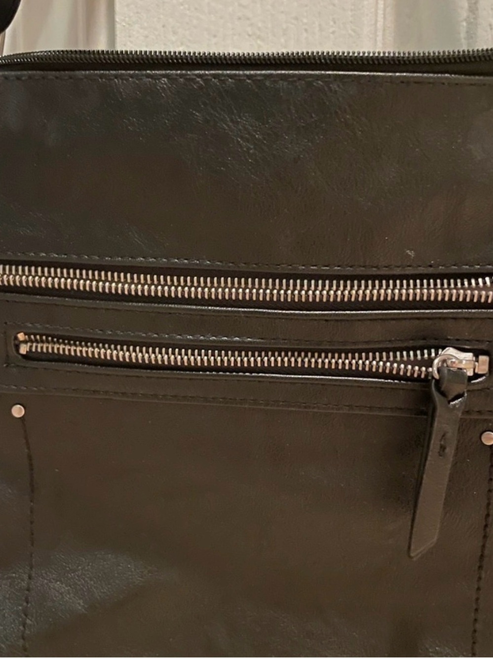 Black Crossbody Shoulder Bag with Front Zippers - Picture 2 of 2